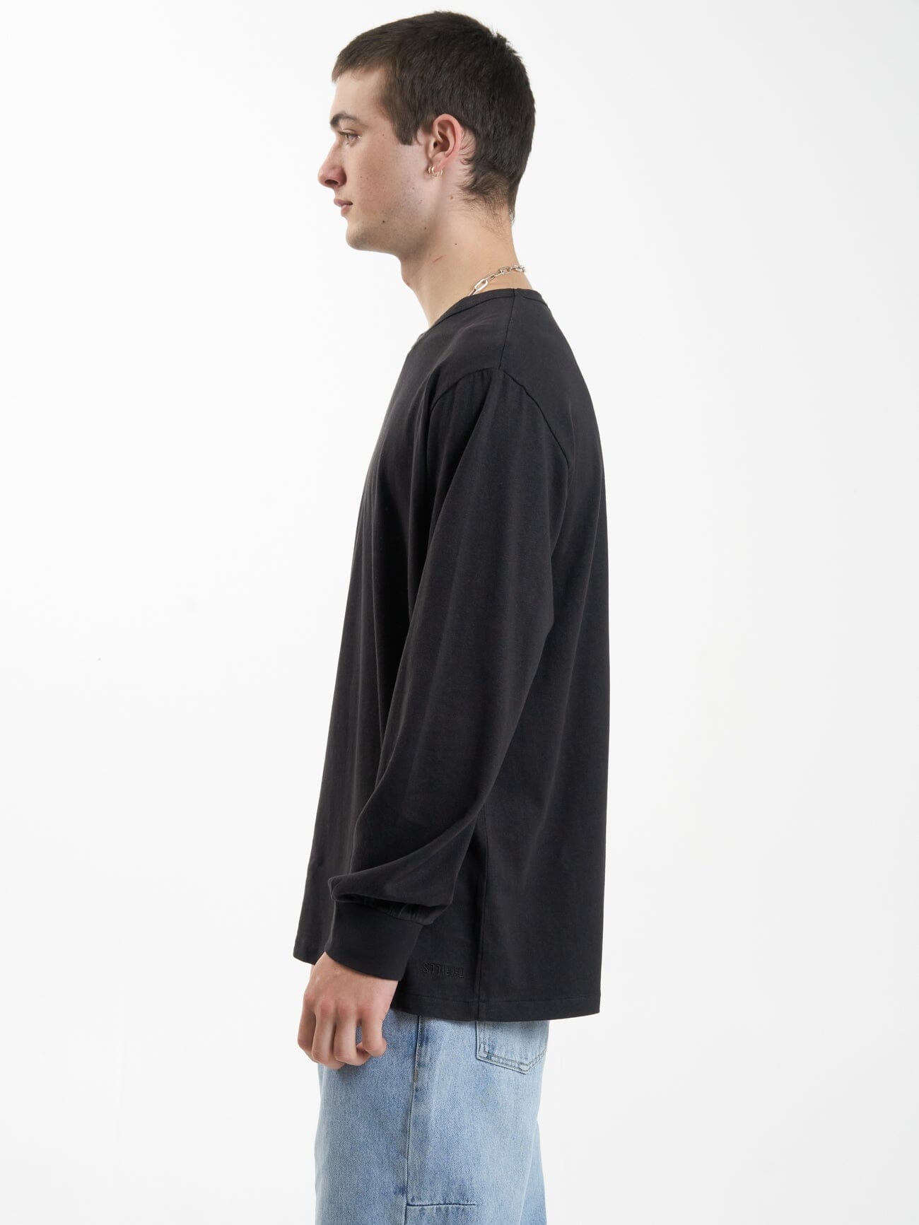 Hemp Thrills Embro Merch Fit Long Sleeve Tee - Black
