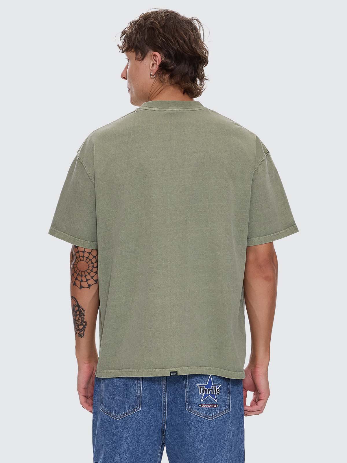 Thrills Workwear Embro Box Fit Oversize Tee - Light Olive XS