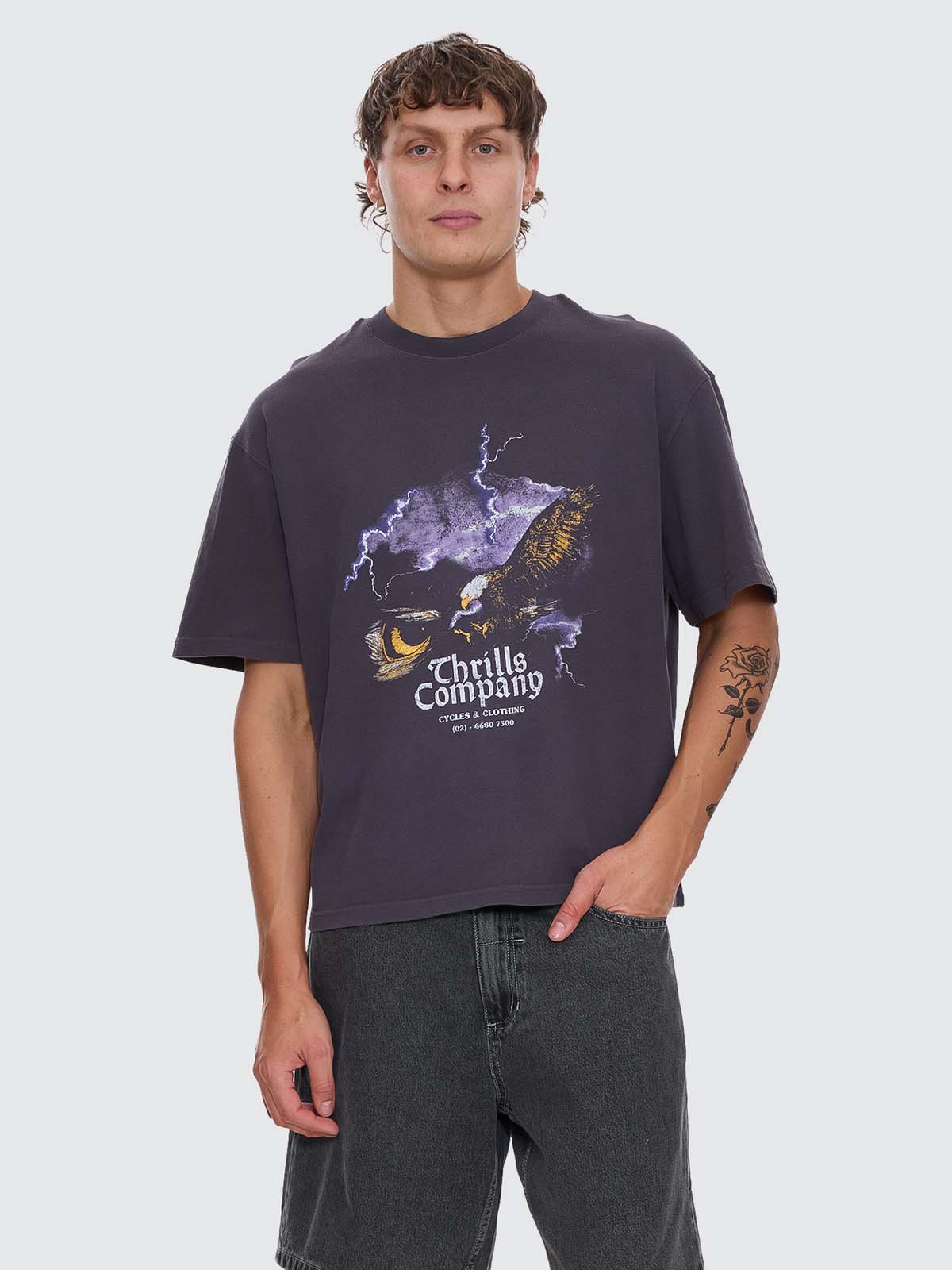 Flight Risk Box Fit Cropped Tee - Dark Charcoal