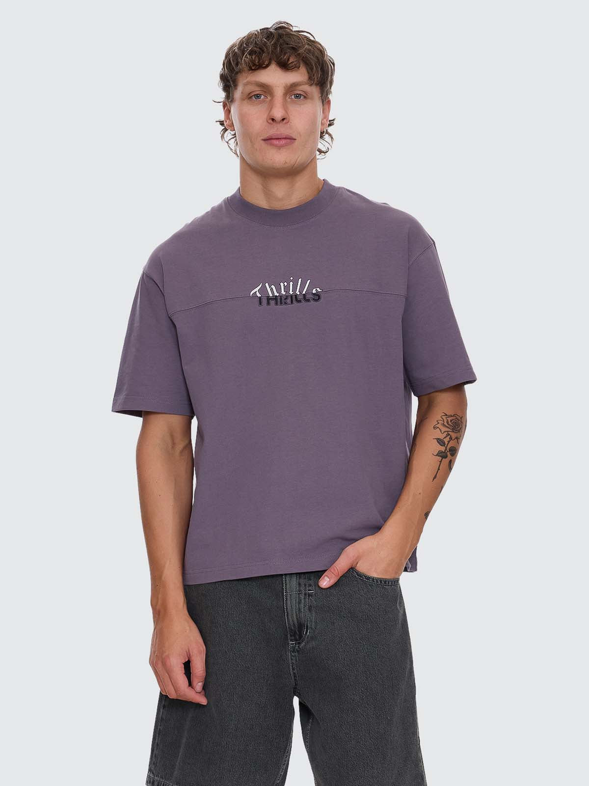 Used And Fused Box Fit Oversize Short Tee - Purple Ash