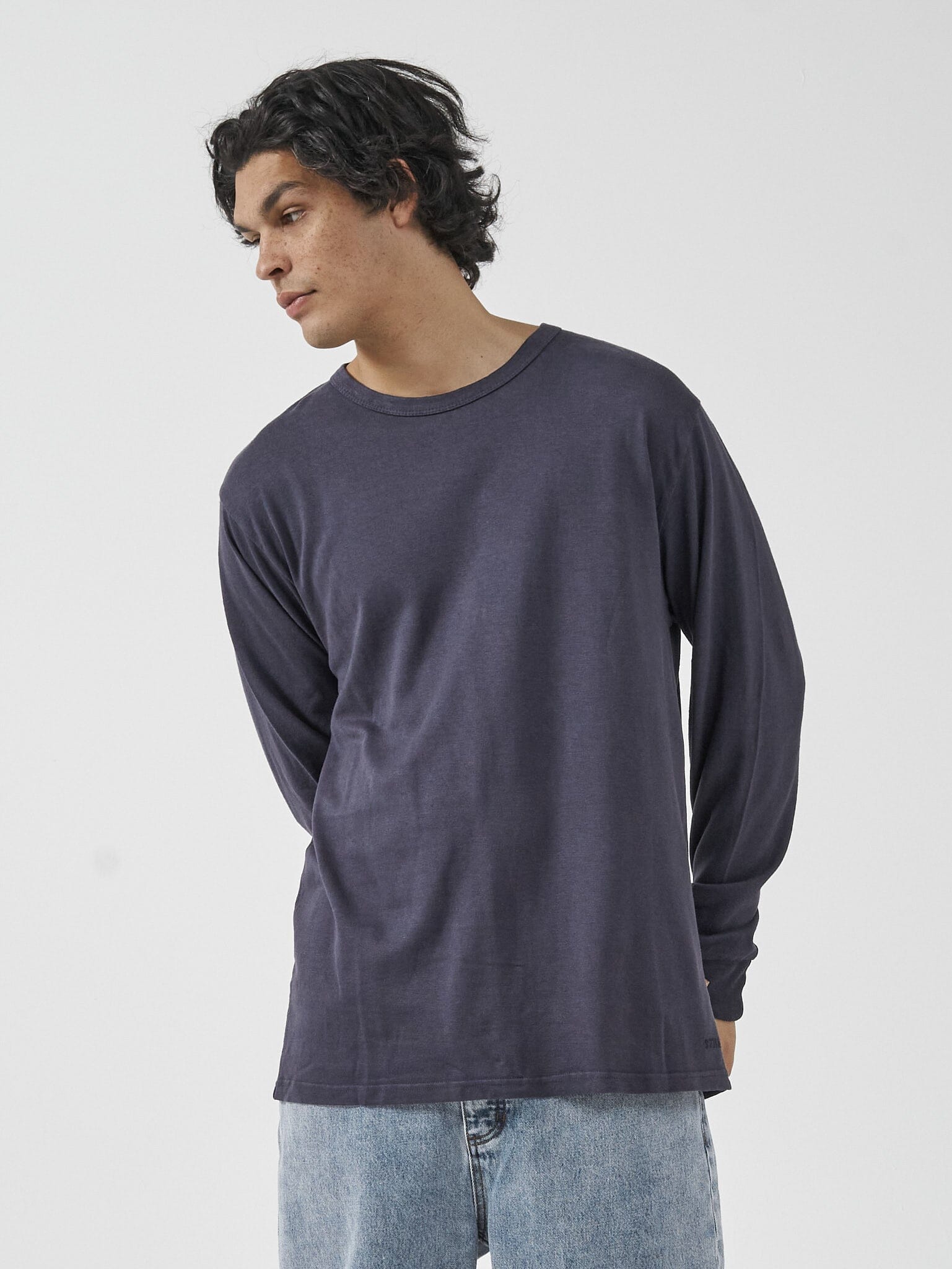 Hemp Thrills Embro Merch Fit Long Sleeve Tee - Marine Blue