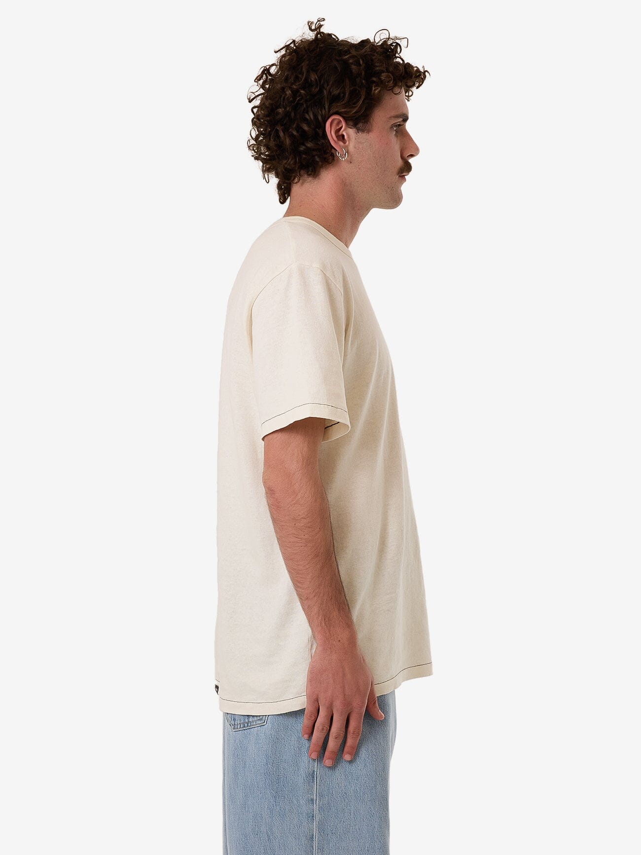Hemp Thrills Embro Contrast Stitch Merch Fit Tee - Dirty White XS
