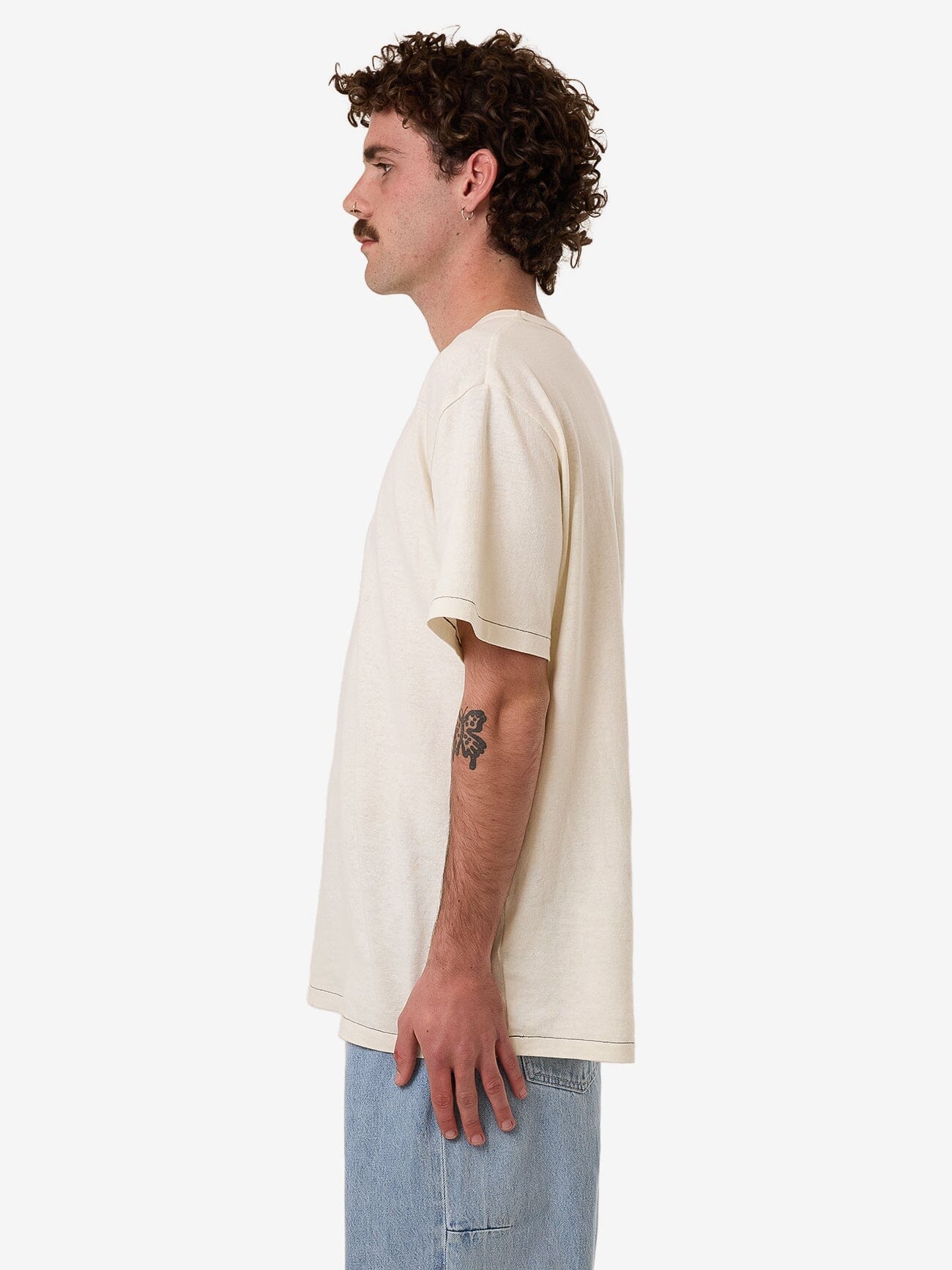 Hemp Thrills Embro Contrast Stitch Merch Fit Tee - Dirty White XS