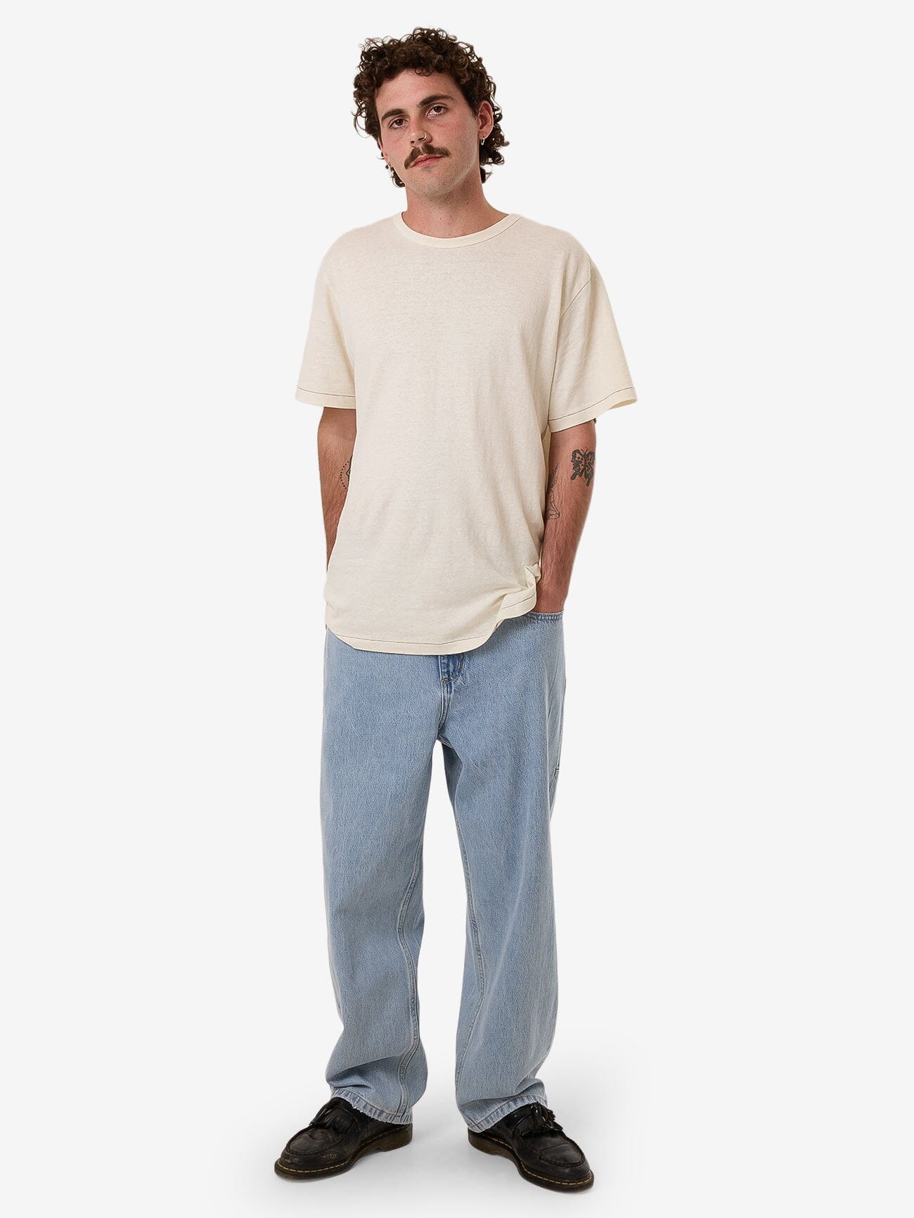 Hemp Thrills Embro Contrast Stitch Merch Fit Tee - Dirty White XS