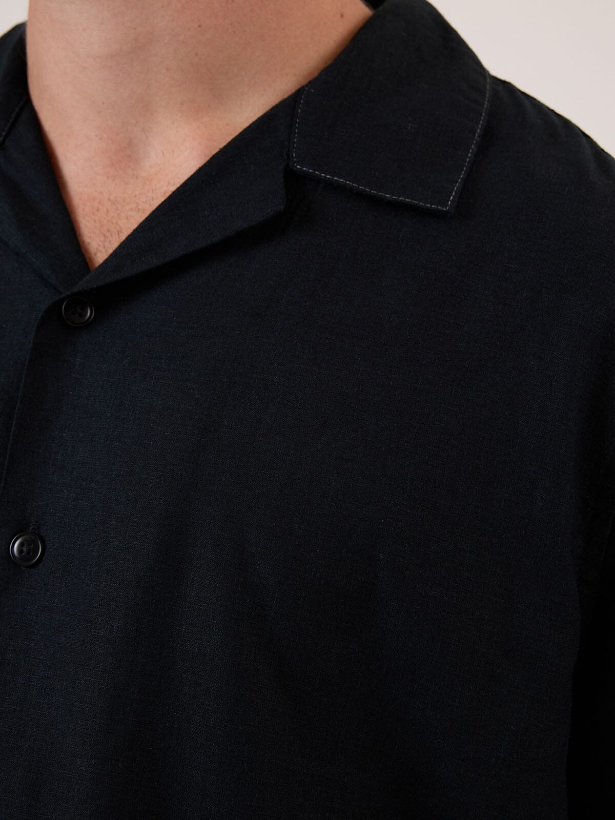 Hemp Minimal Thrills Contrast Stitch Bowling Shirt - Black - Grey Contrast XS