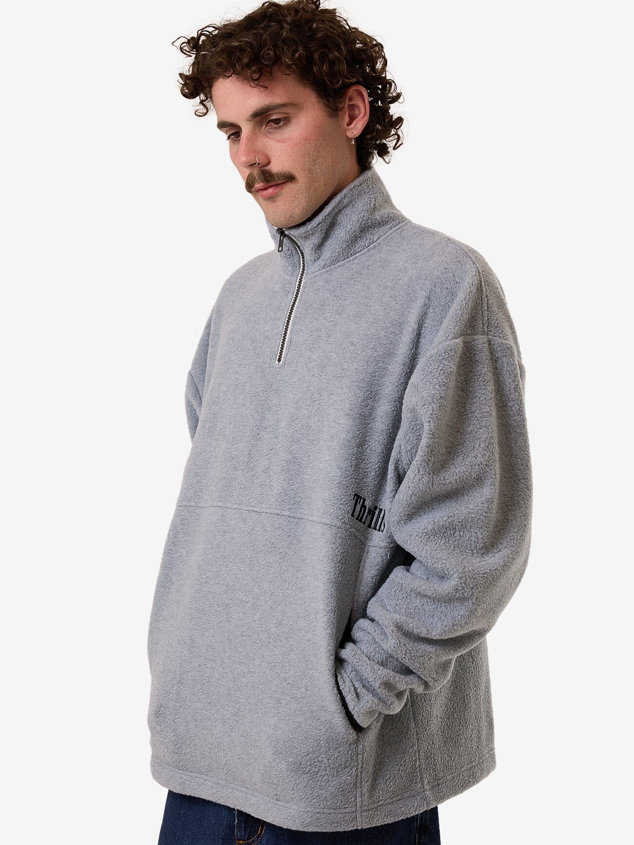 On The Range Quarter Zip Polar Fleece - White Marle XS