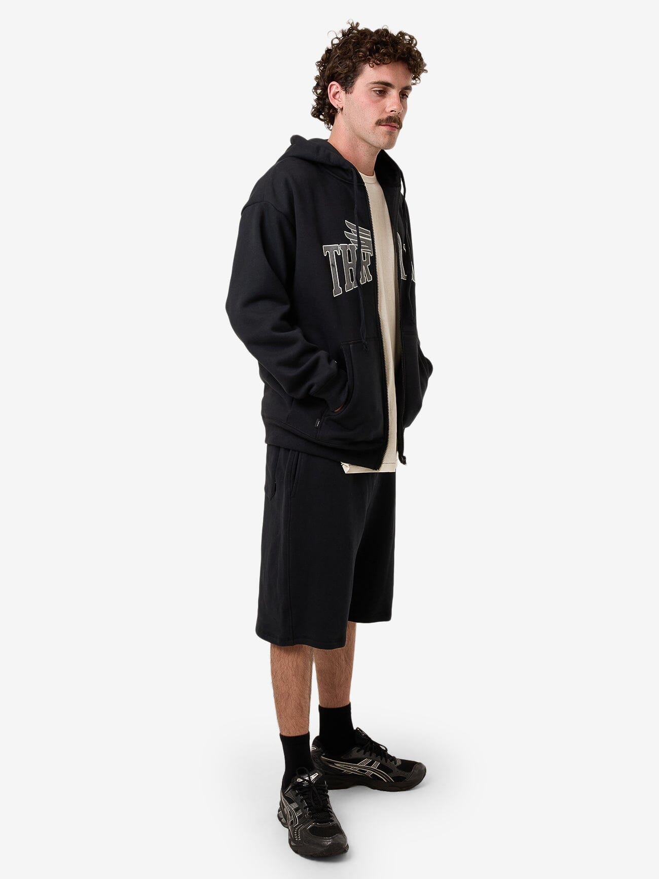 Born To Fly Zip Hood Fleece - Washed Black XS