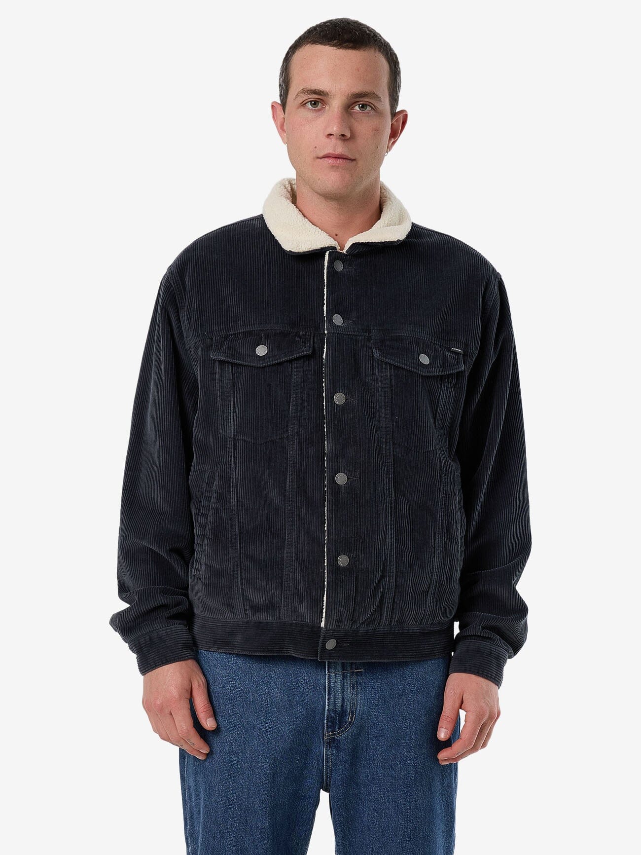 Oversized Sherpa Wanderer Denim Jacket - Asphalt Grey XS