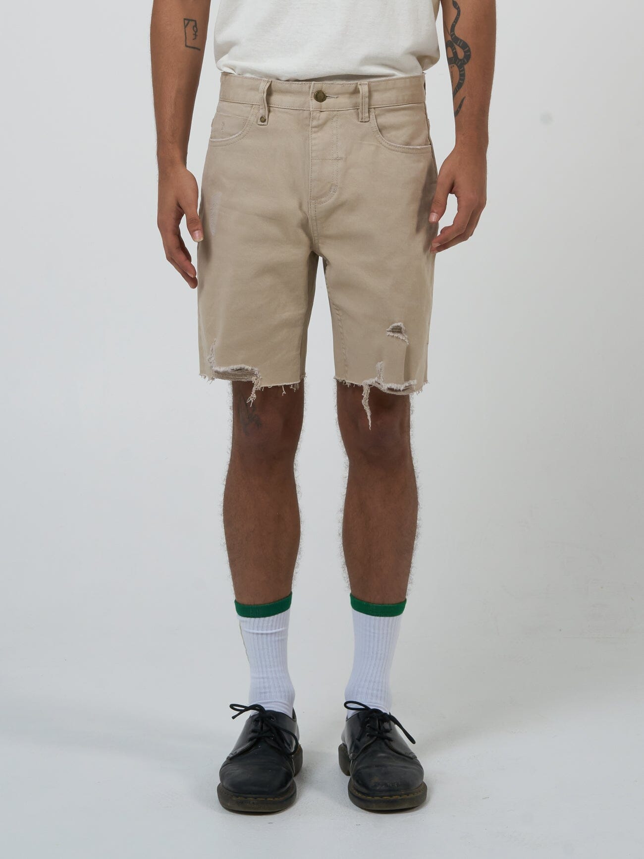Destroyed Bones Denim Short - Smokey Taupe