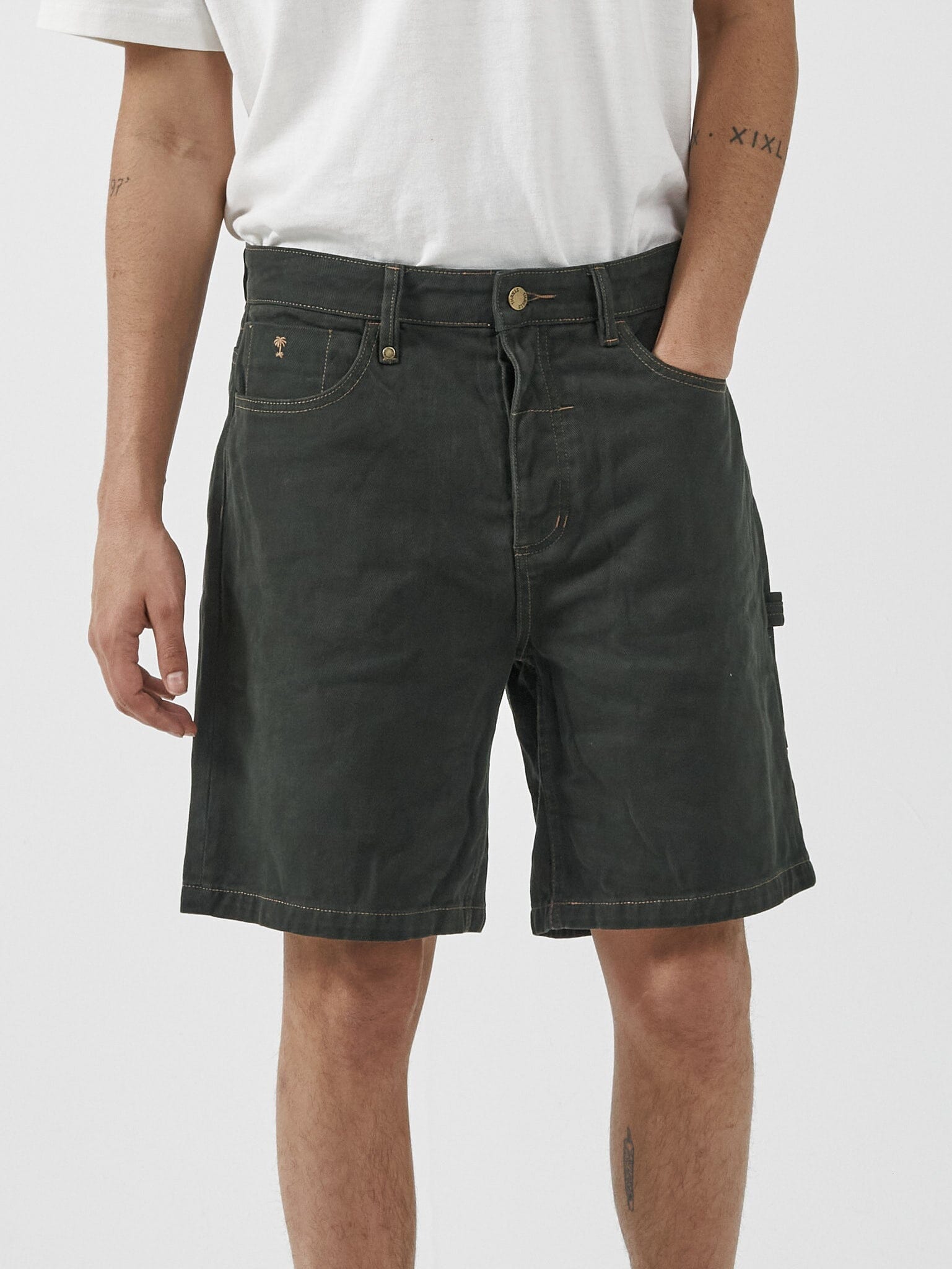 Slacker Denim Short - Oil Green-Tobacco