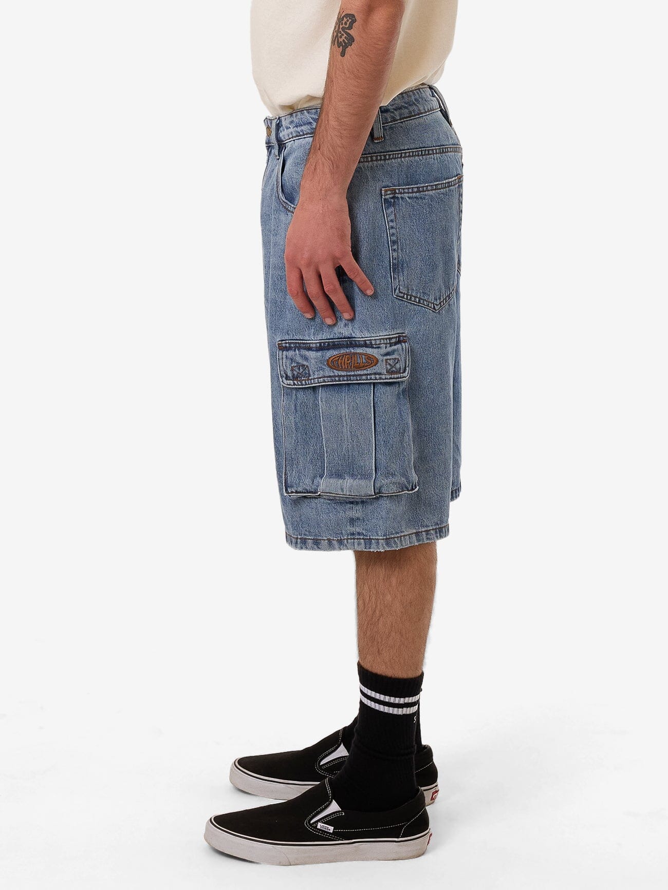 Big Slacker Denim Cargo Short - Vintage Stone Blue 28