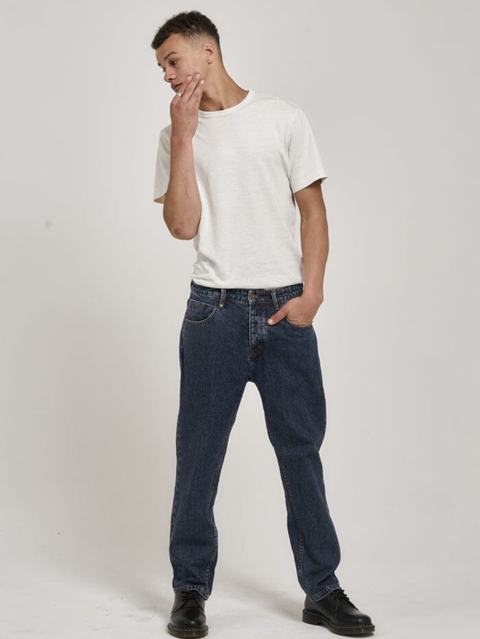 Straight Line Denim Jean - Worn In Blue