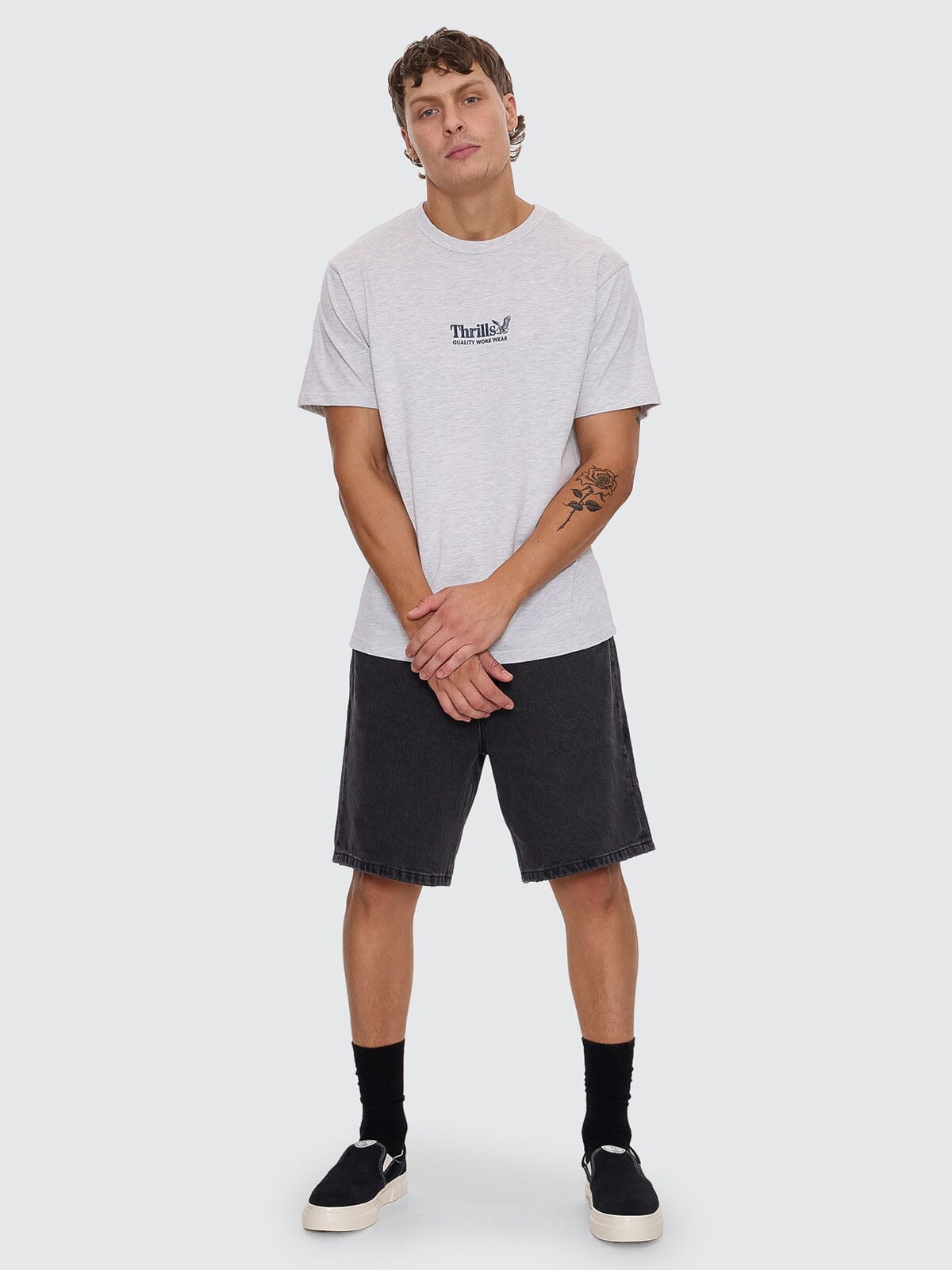 Thrills Workwear Embro Merch Fit Tee - White Marle