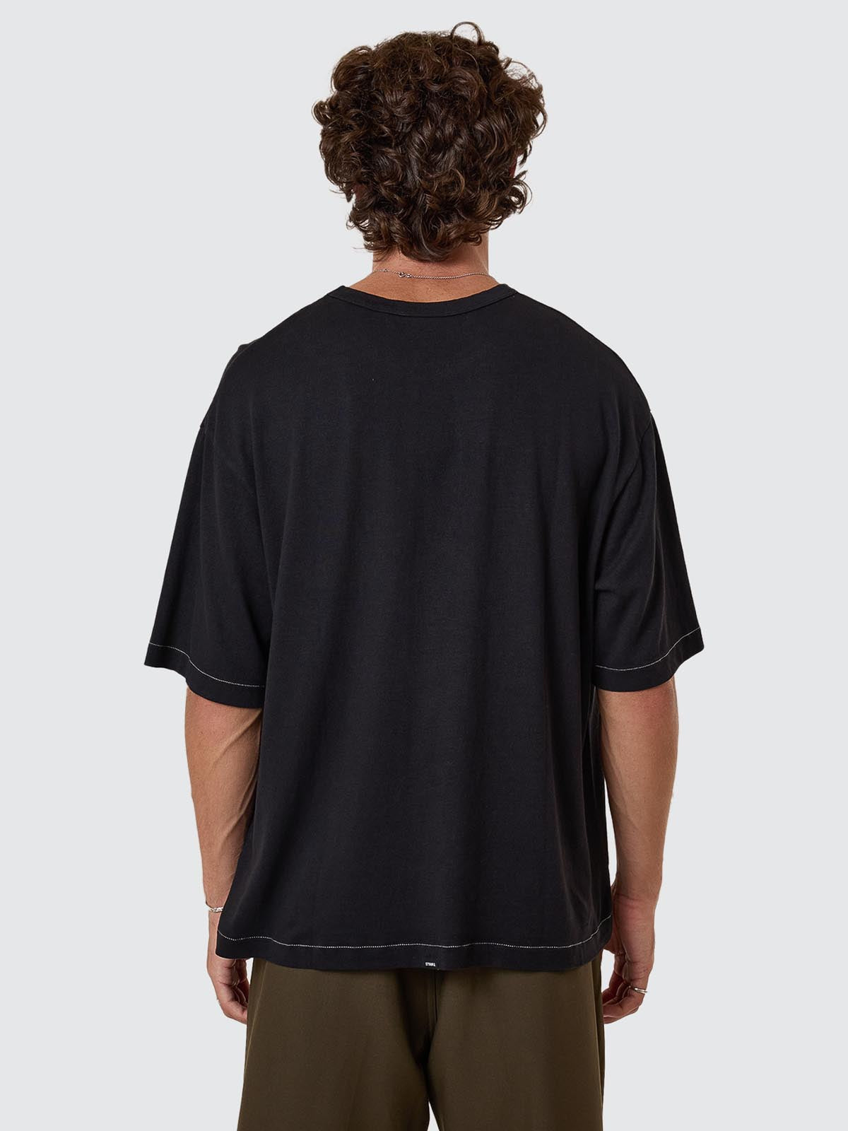 Hemp Thrills Embro Contrast Stitch Box Fit Oversize Cropped Tee - Black XS