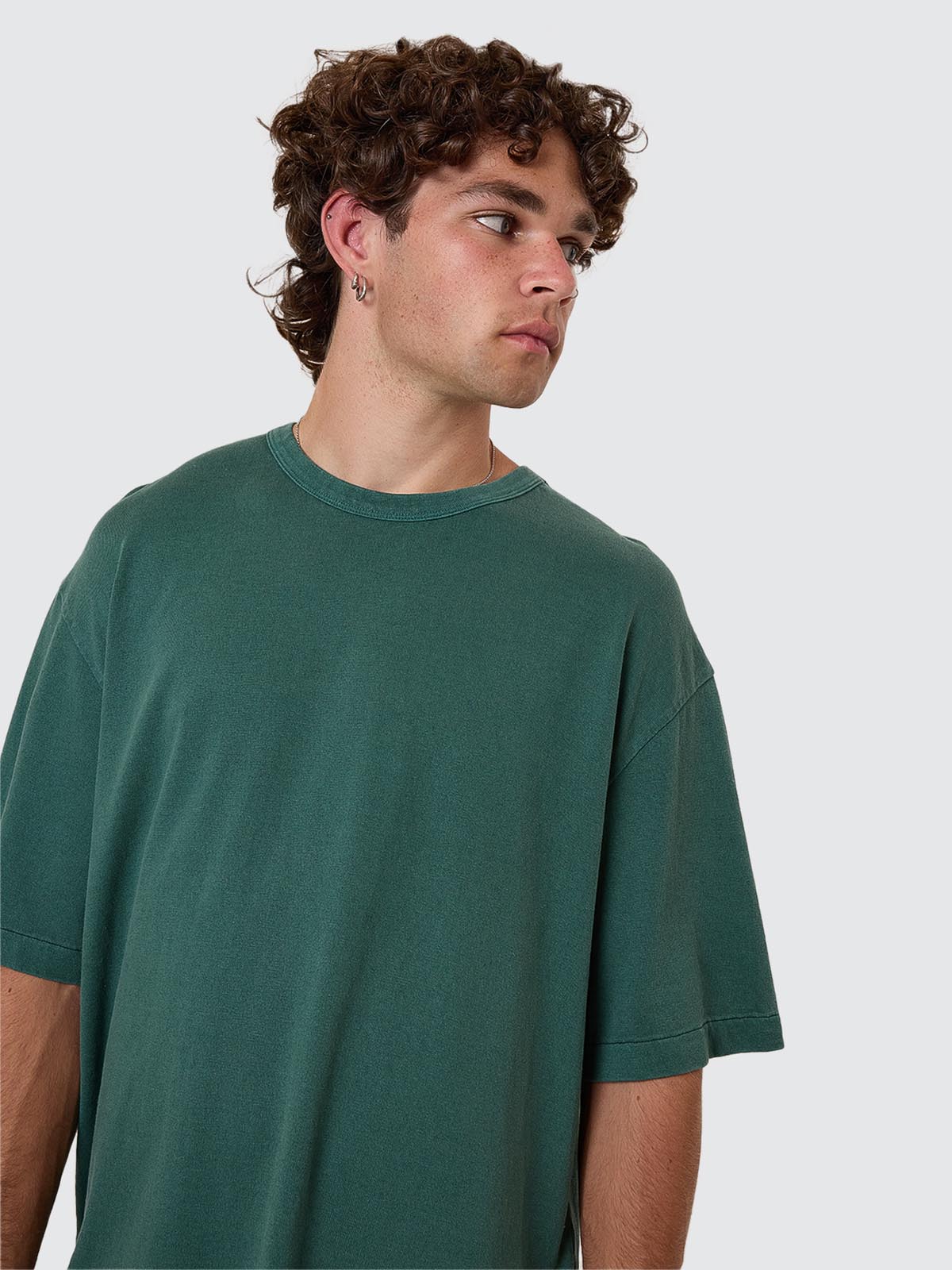 Hemp Thrills Embro Contrast Stitch Box Fit Oversize Cropped Tee - Sea Pine XS