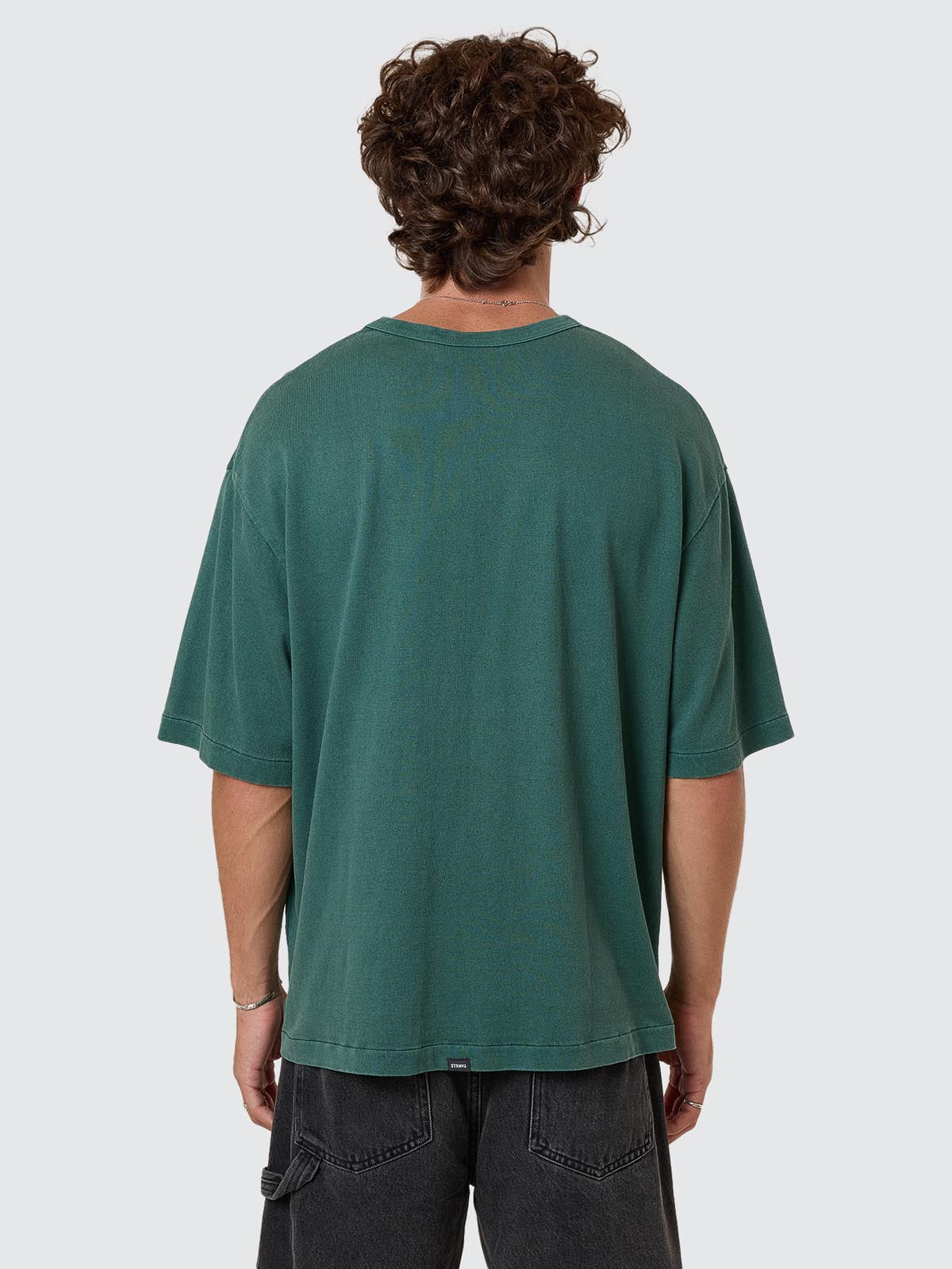 Hemp Thrills Embro Contrast Stitch Box Fit Oversize Cropped Tee - Sea Pine XS