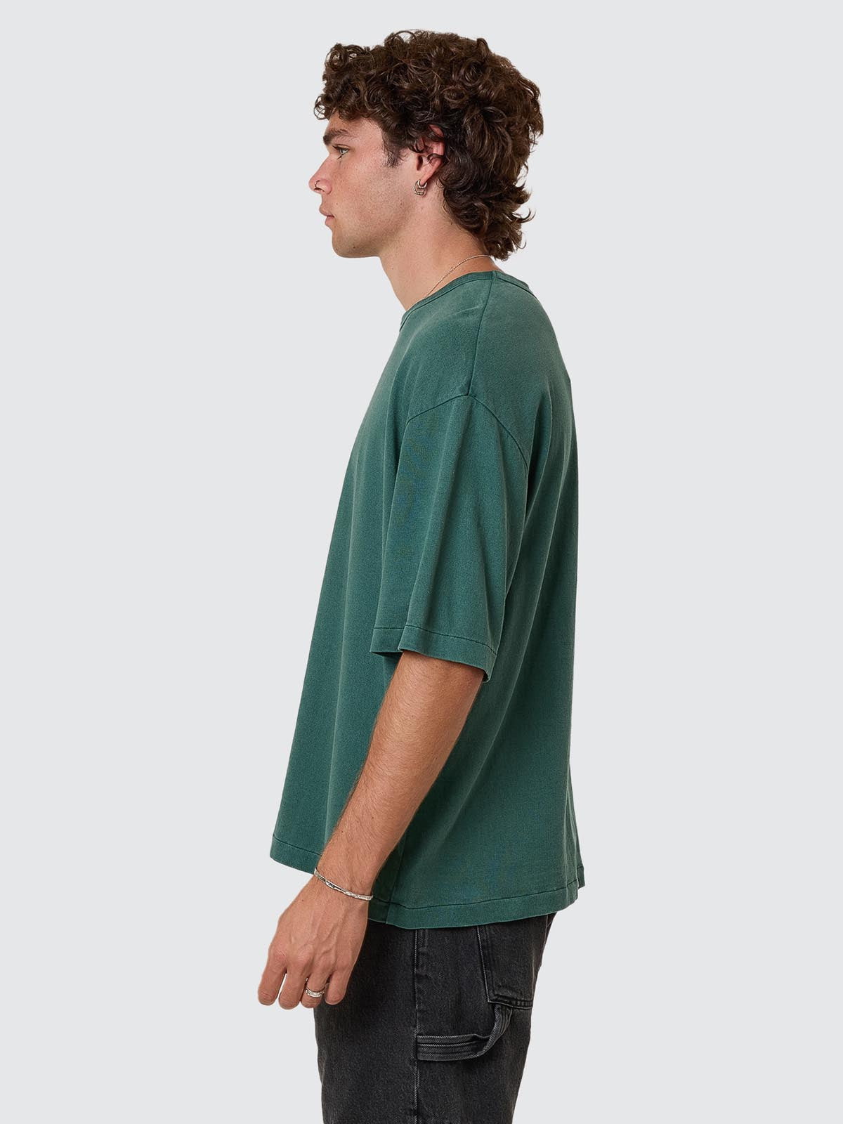 Hemp Thrills Embro Contrast Stitch Box Fit Oversize Cropped Tee - Sea Pine XS