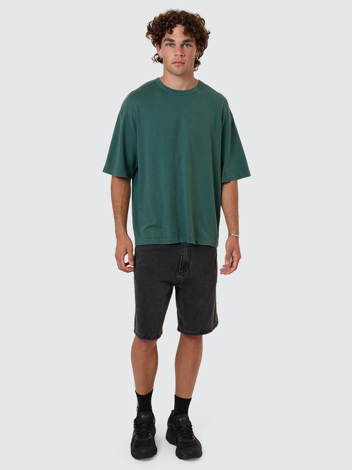 Hemp Thrills Embro Contrast Stitch Box Fit Oversize Cropped Tee - Sea Pine XS