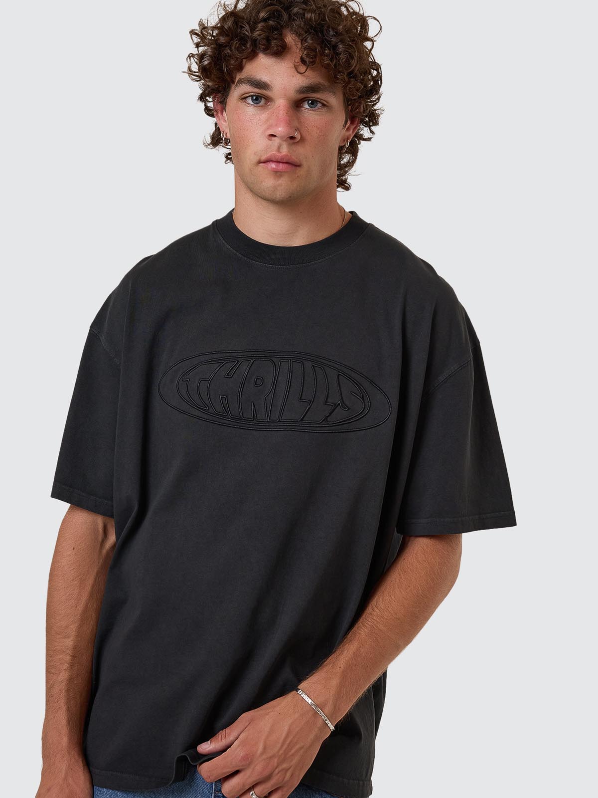 Shadowless Embro Oversize Box Fit Tee - Pirate Black XS