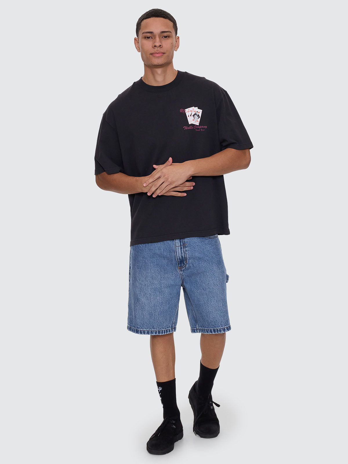 Appreciation Box Fit Oversize Cropped Tee - Washed Black