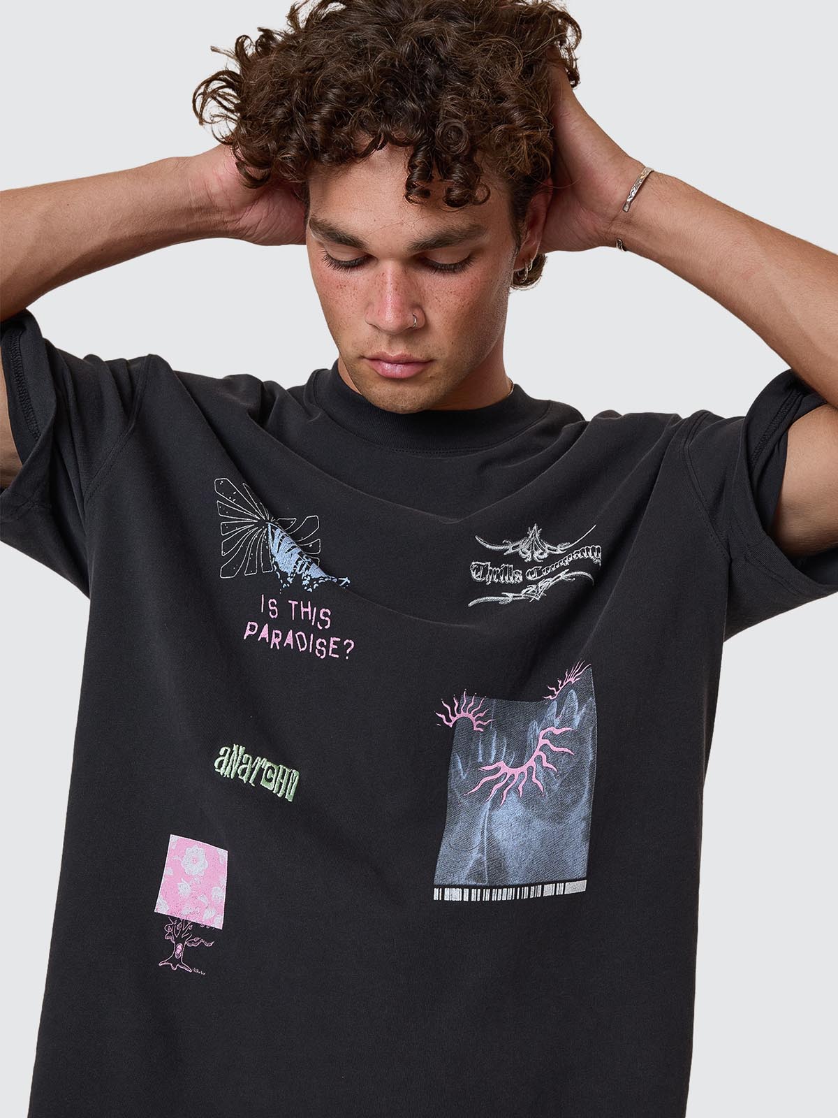 Transmission Box Fit Oversize Cropped Tee - Washed Black XS