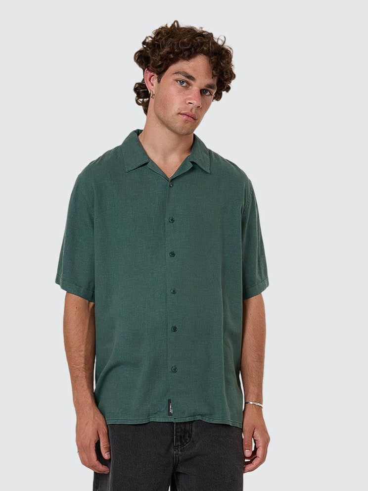 Hemp Minimal Thrills Contrast Stitch Bowling Shirt - Sea Pine XS