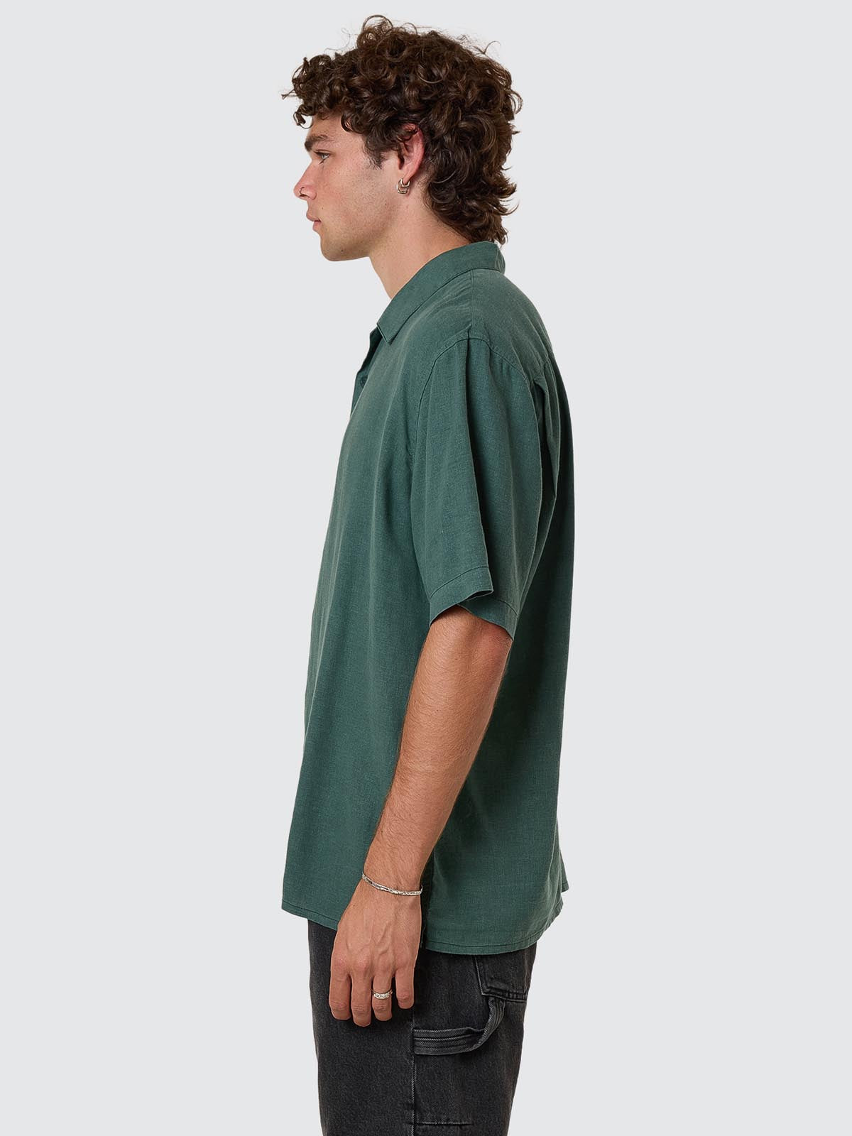 Hemp Minimal Thrills Contrast Stitch Bowling Shirt - Sea Pine XS