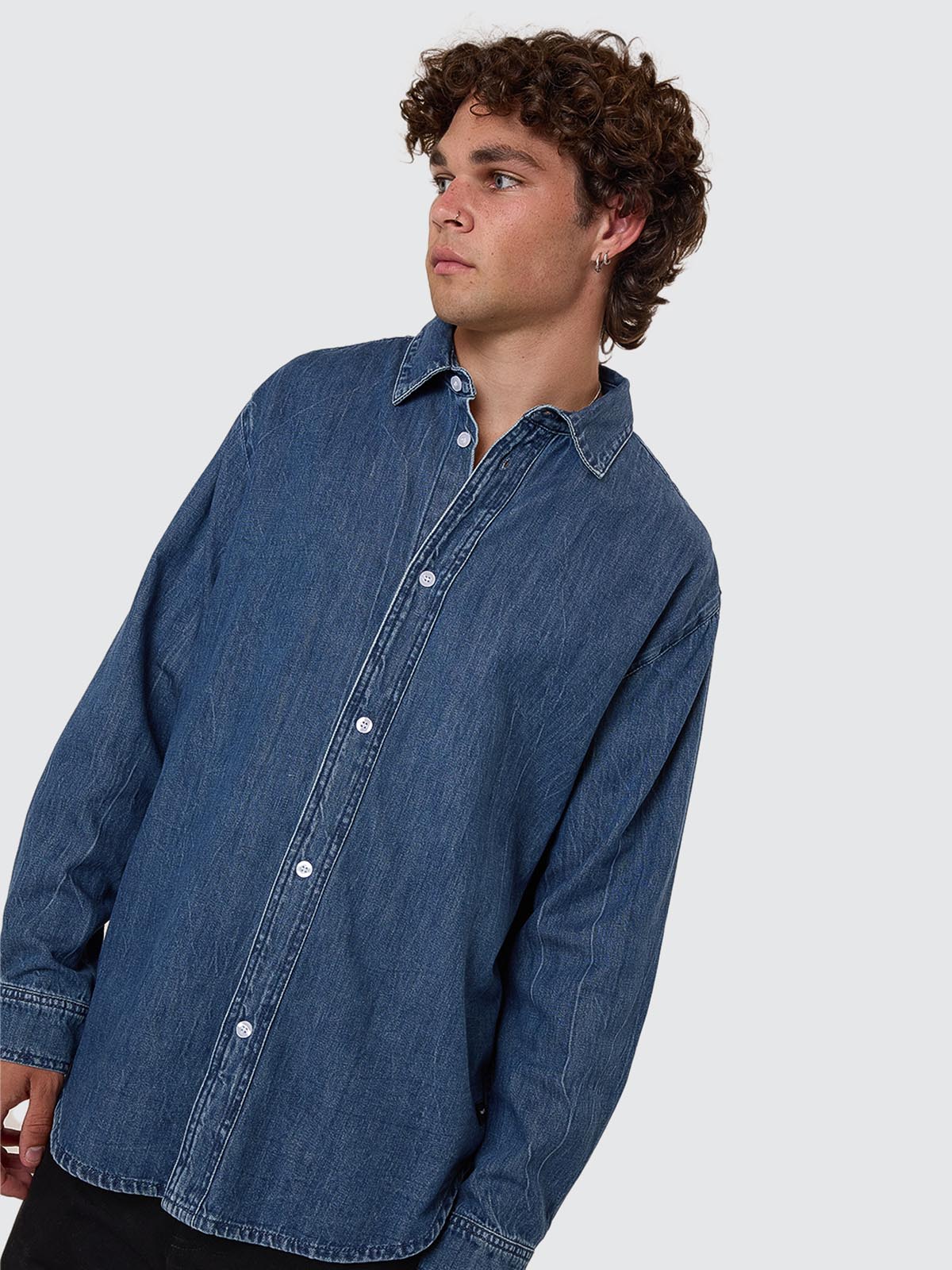 Canyon Oversize Long Sleeve Denim Shirt - Vanish Mid Blue XS
