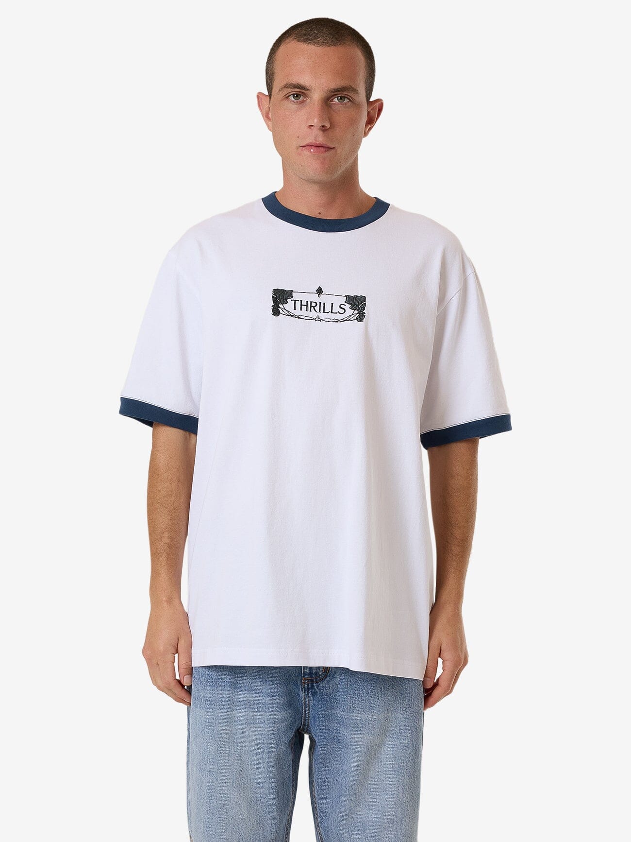 Garden State Oversize Fit Ringer Tee - White XS