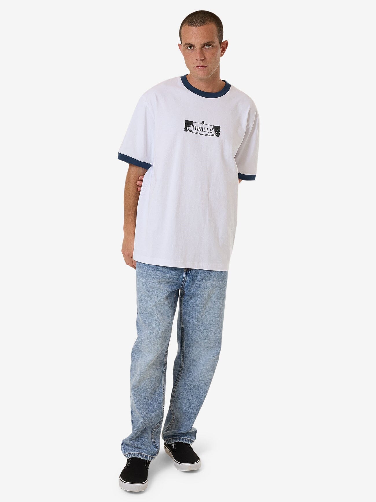 Garden State Oversize Fit Ringer Tee - White XS