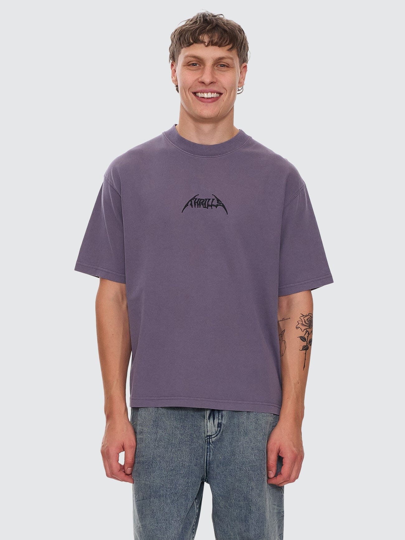 Limitless Mind Embro Box Fit Oversize Short Tee - Purple Ash XS