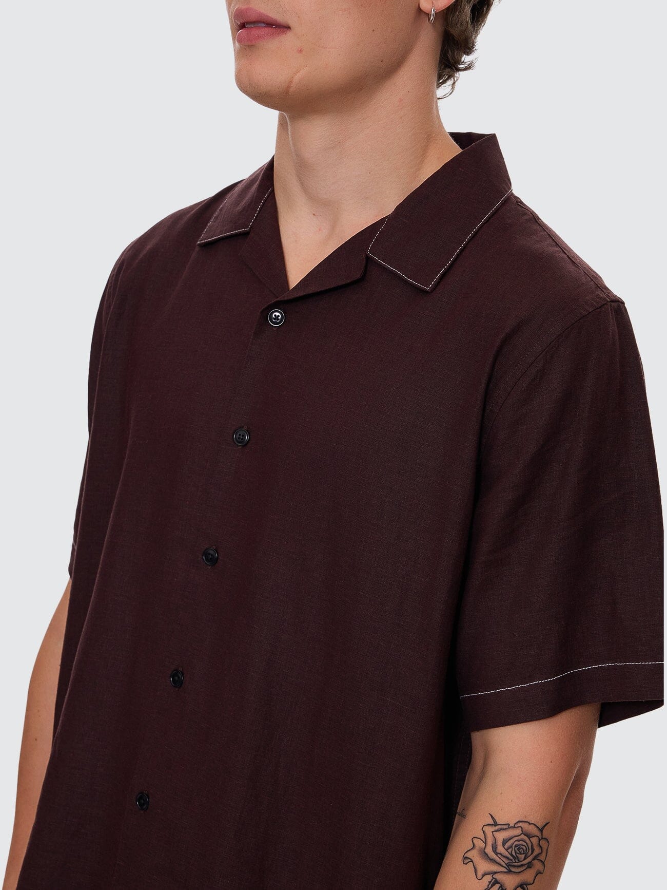 Hemp Minimal Thrills Contrast Stitch Bowling Shirt - Java XS