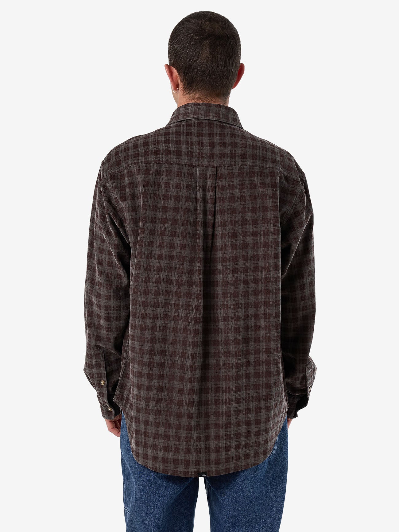 Thrills Union Cord Check Long Sleeve Shirt - Charcoal Rose