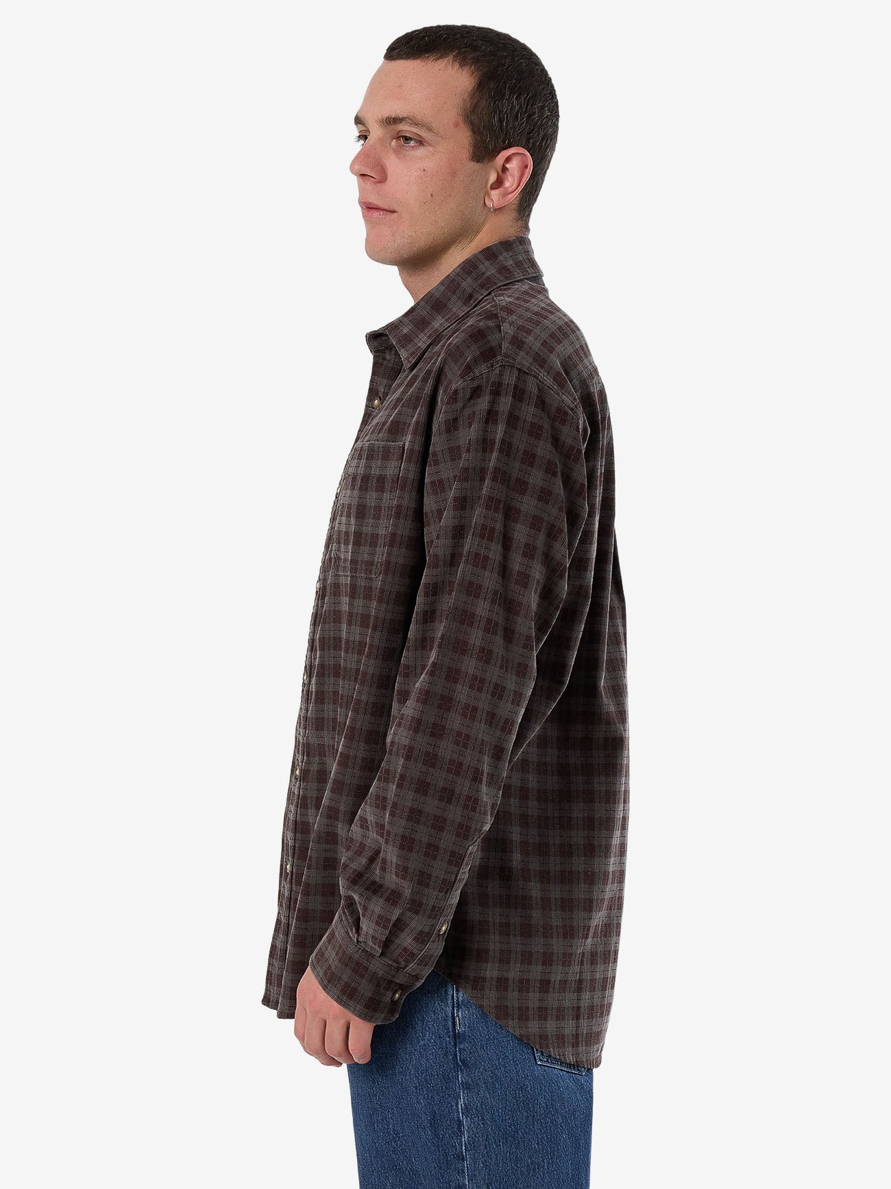 Thrills Union Cord Check Long Sleeve Shirt - Charcoal Rose