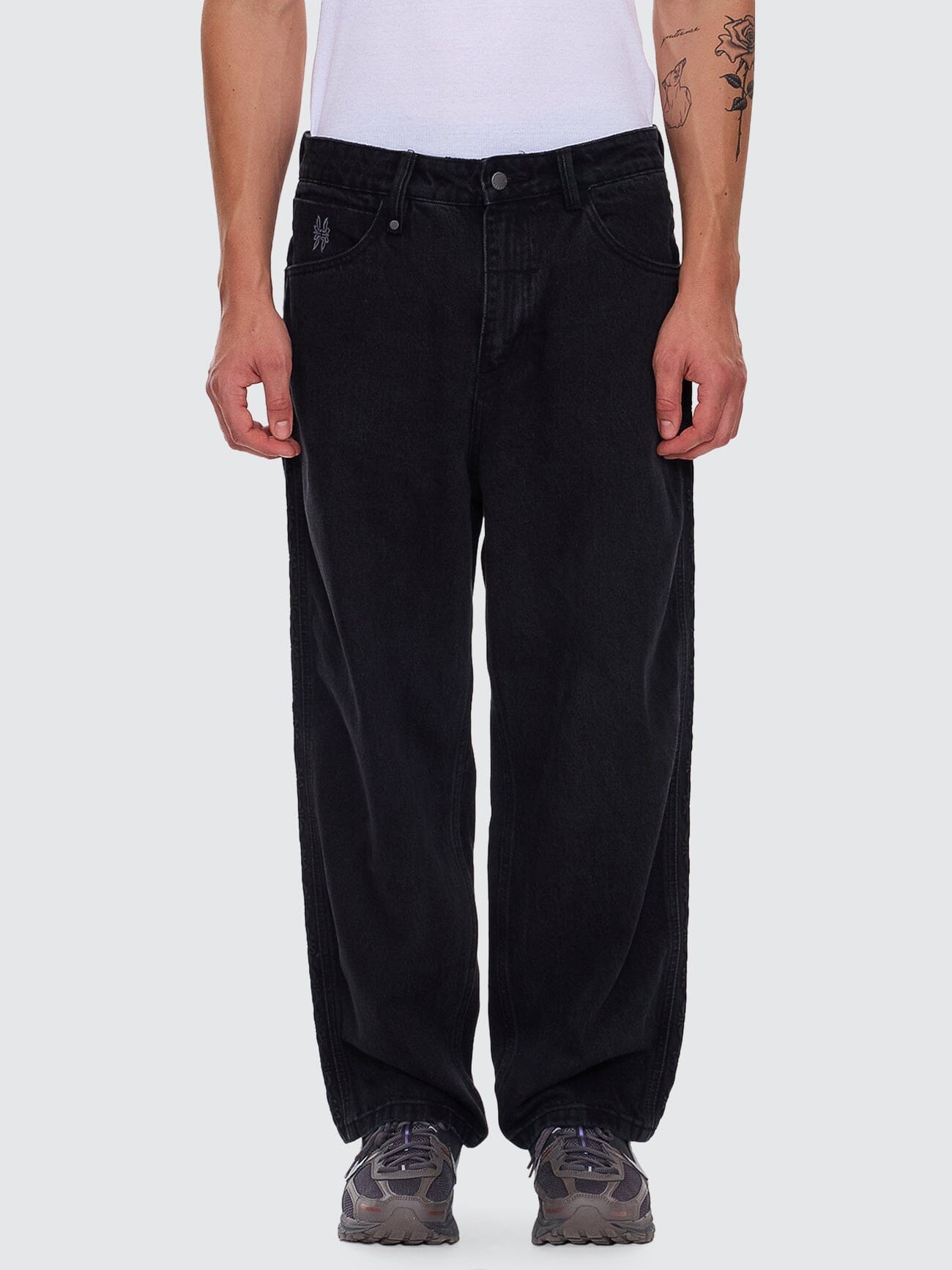 Lighten Up Big Slacker Baggy Cropped Denim Jean - Aged Black 26