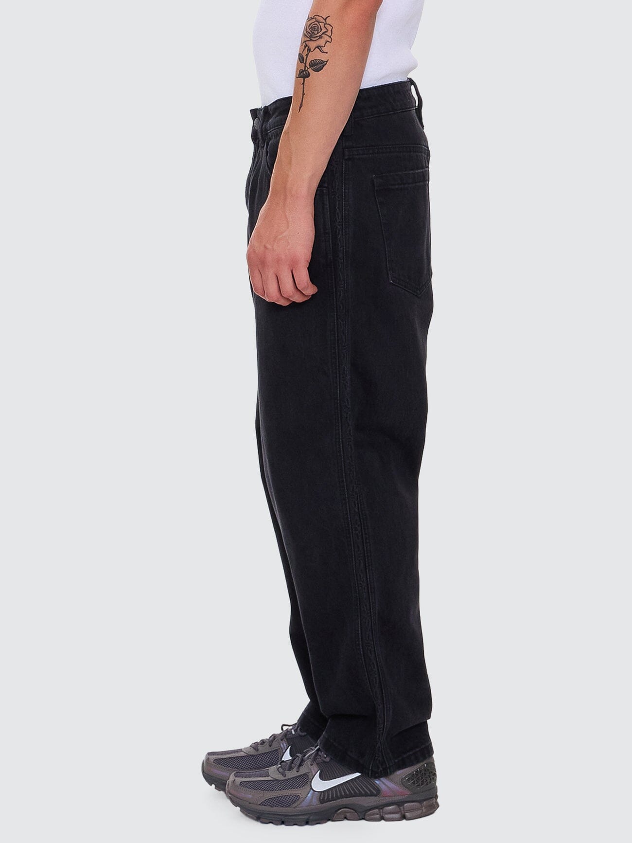 Lighten Up Big Slacker Baggy Cropped Denim Jean - Aged Black 26