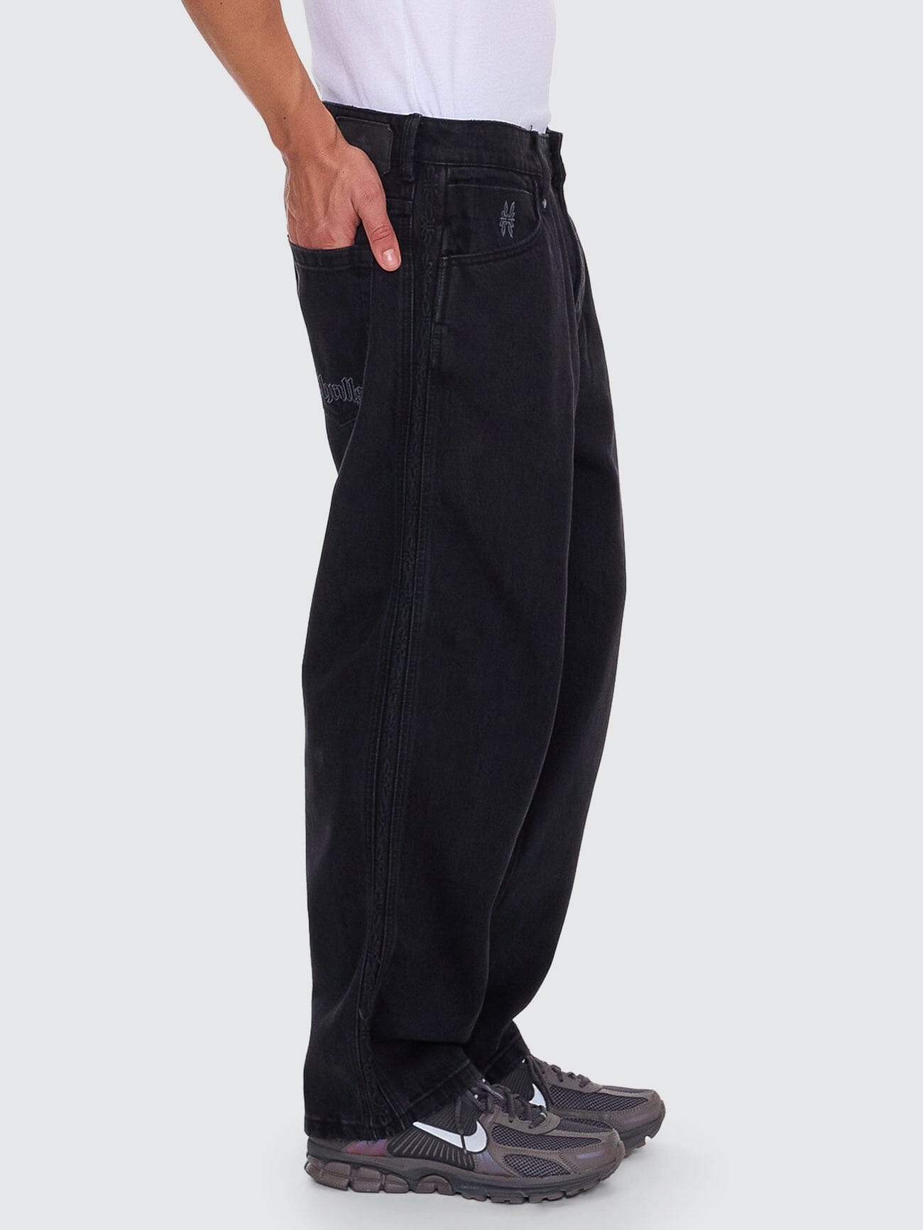 Lighten Up Big Slacker Baggy Cropped Denim Jean - Aged Black 26