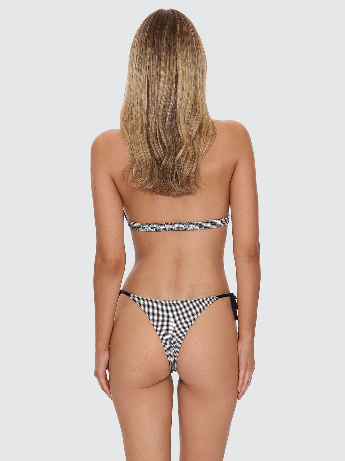 Gia Gingham Micro String Bikini Bottom - Black 4
