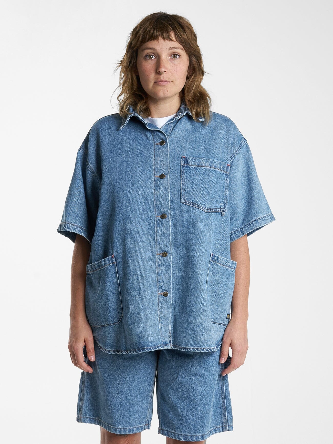 Hard Yakka X Thrills Short Sleeve Overshirt - Drill Blue