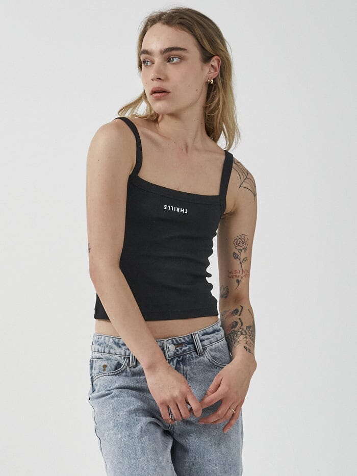 Minimal Thrills Rib Singlet - Washed Black