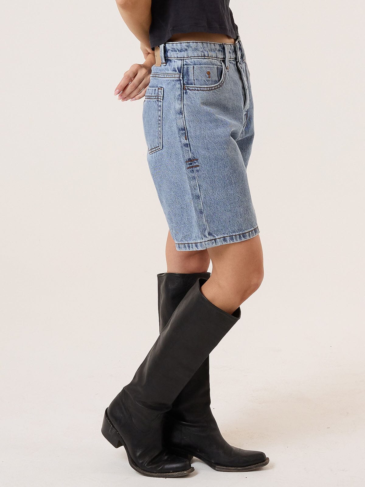 Reagan Slouch Short - Vintage Stone Blue 4