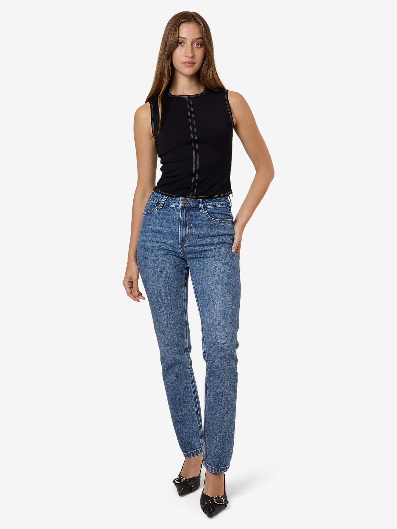 Nicole High Rise Stretch Straight Jean - Stoned Blues