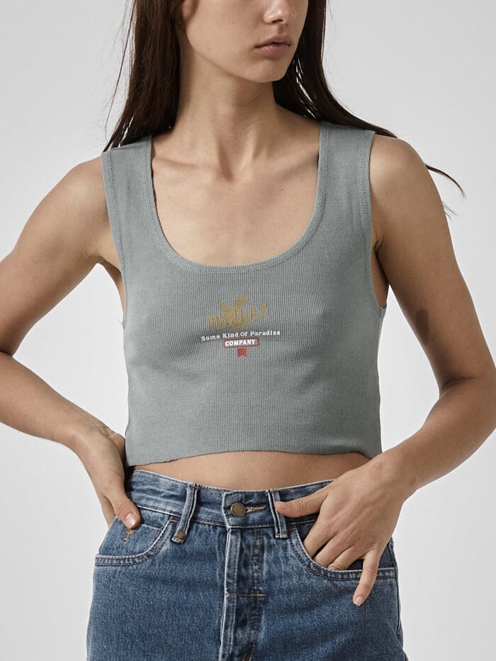 Golden Paradise Crop Rib Singlet - Sea Glass