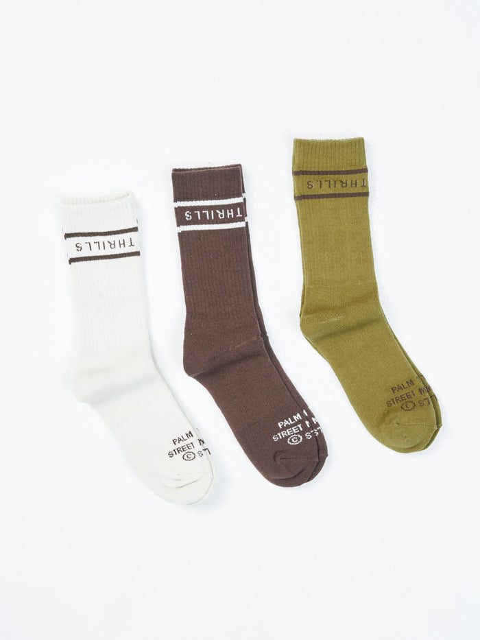 Minimal Thrills 3 Pack Socks - Tofu - Postal Brown - Plantation