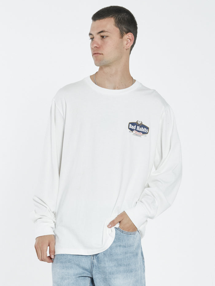 Bad Habits Die Hard Merch Fit Long Sleeve Tee - Dirty White