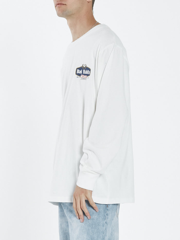 Bad Habits Die Hard Merch Fit Long Sleeve Tee - Dirty White