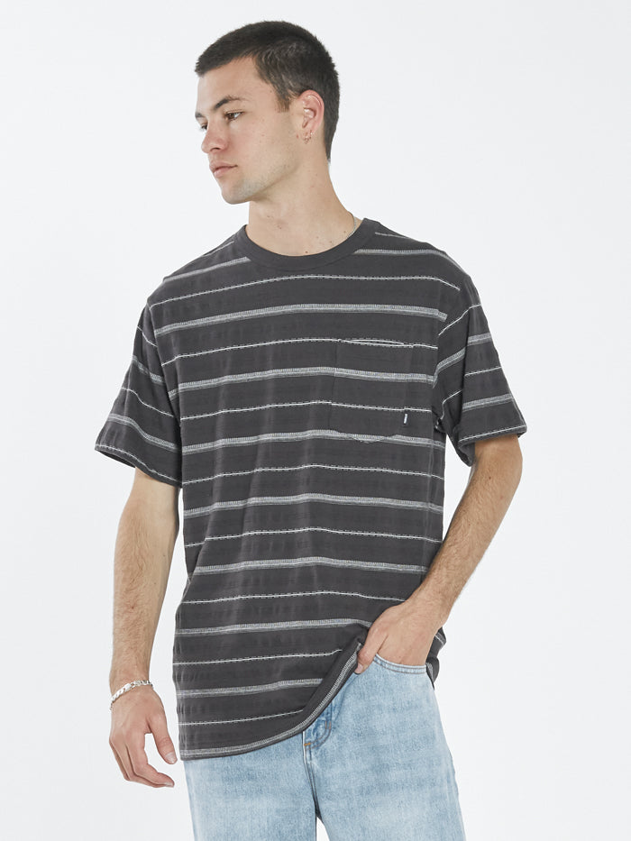 Minimal Thrills Stripe Merch Fit Pocket Tee - Postal Brown