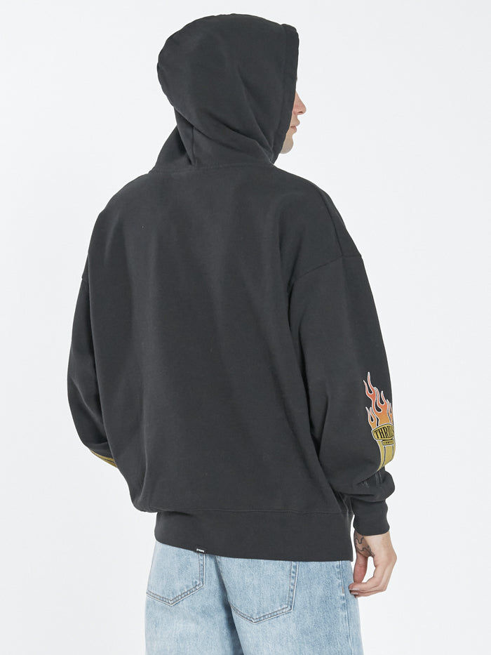 Flaming Dart Slouch Pull On Hood - Black