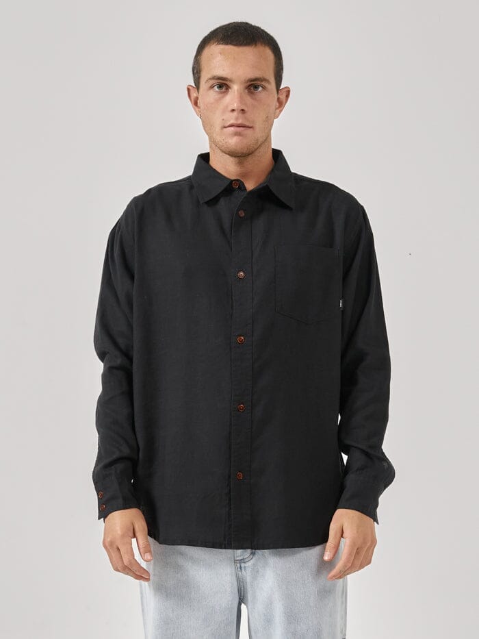 Hemp Minimal Thrills Oversize Long Sleeve Shirt - Black