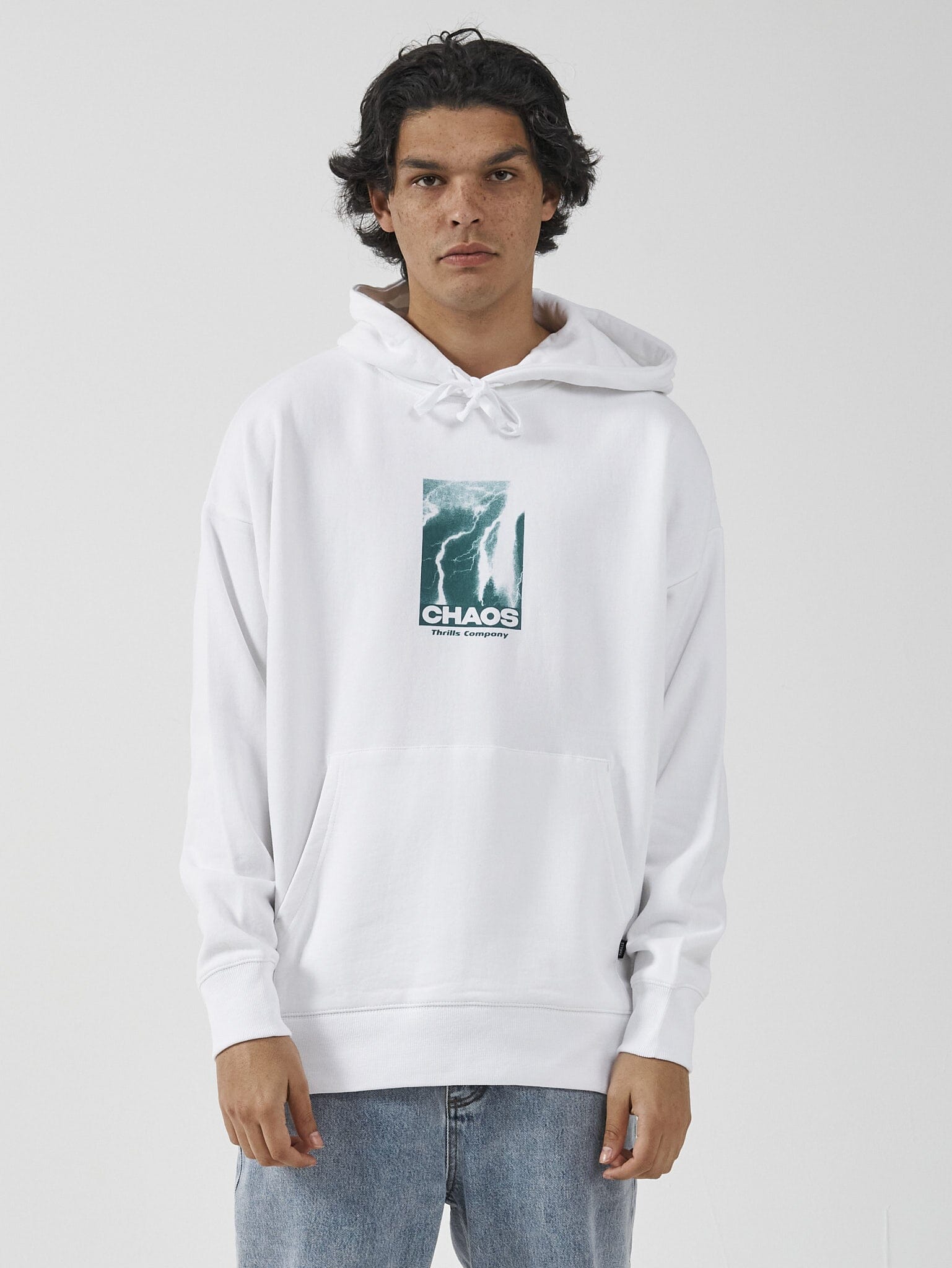 Electric Chaos Slouch Pull On Hood - White